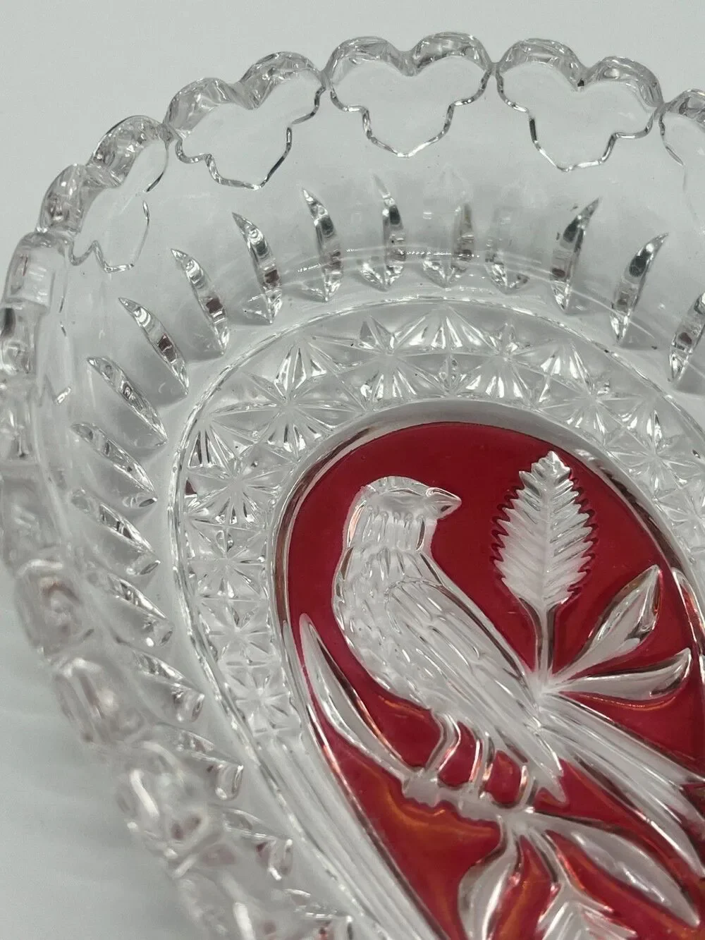 Rare Vintage Hofbauer Ruby‎ Crystal Heart Bird Dish